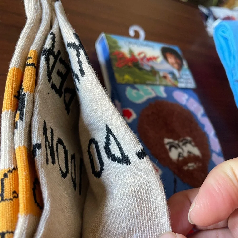 Garfield‎ Bob Ross 2 pair novelty crew socks unisex new adult shoe size 8-12